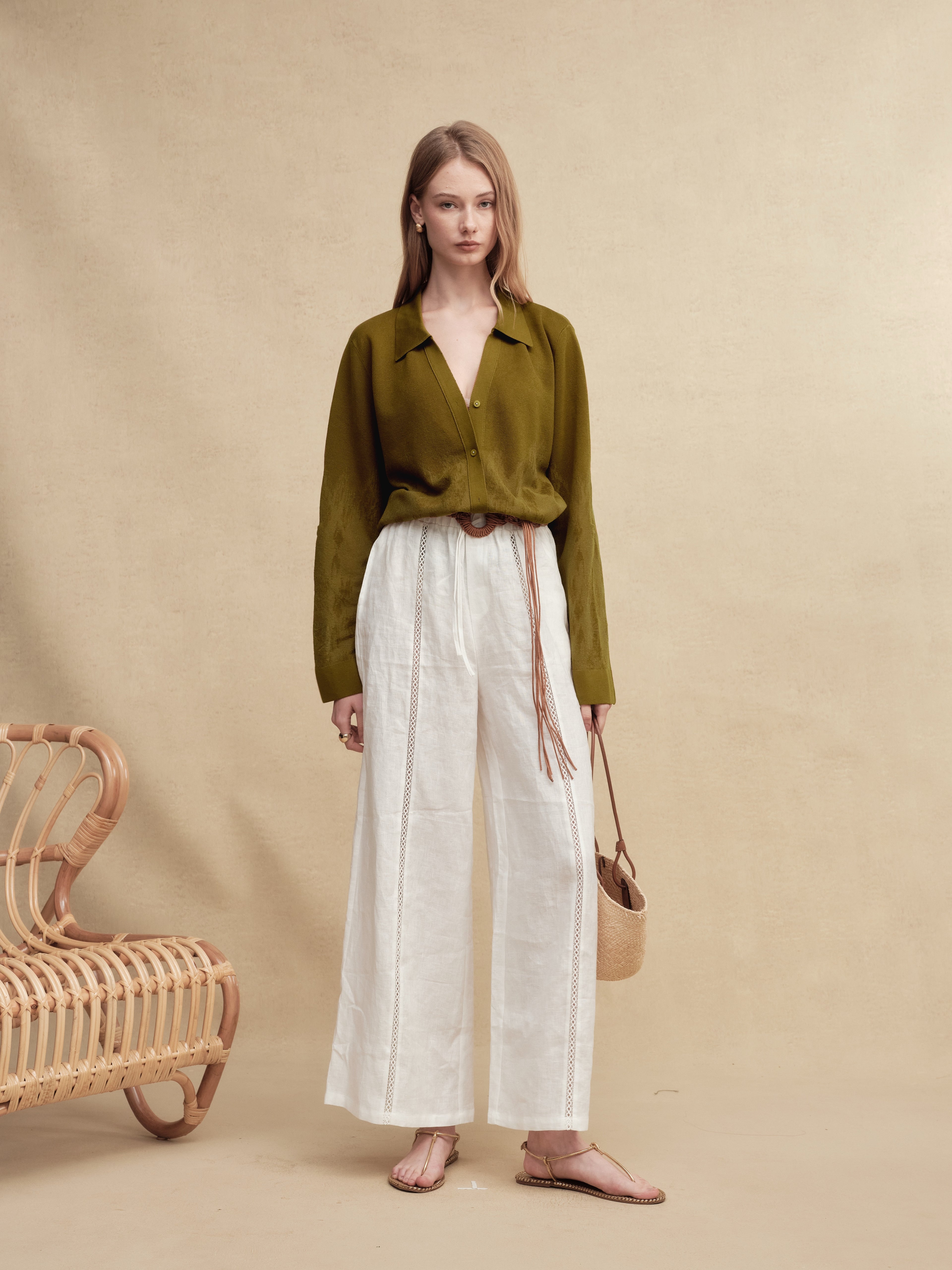 Timeless Capsule Linen Crochet Loose-Fit Pants