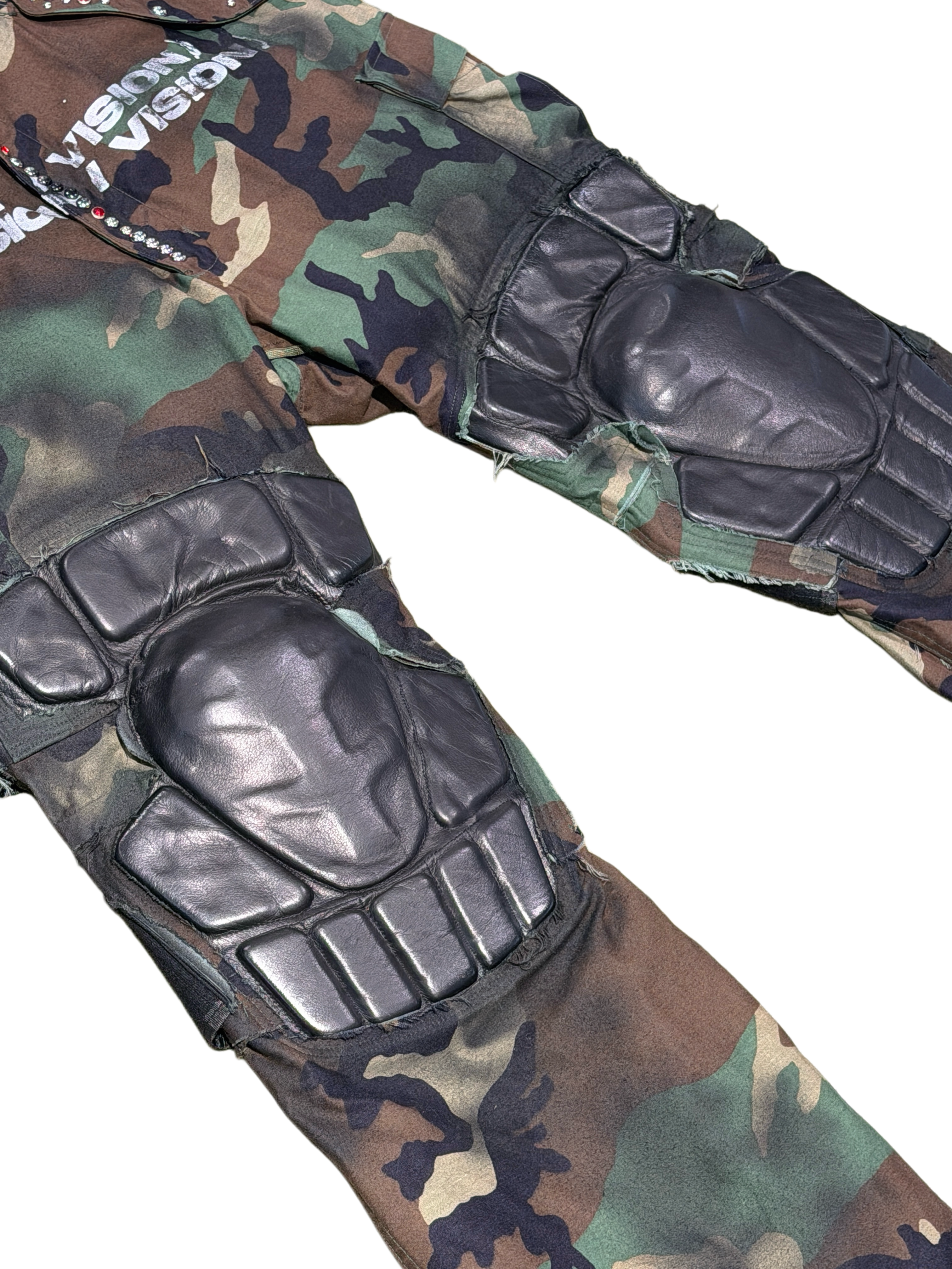 9tw-Camouflage Motocycle-Style Patchwork Deconstruted Pants