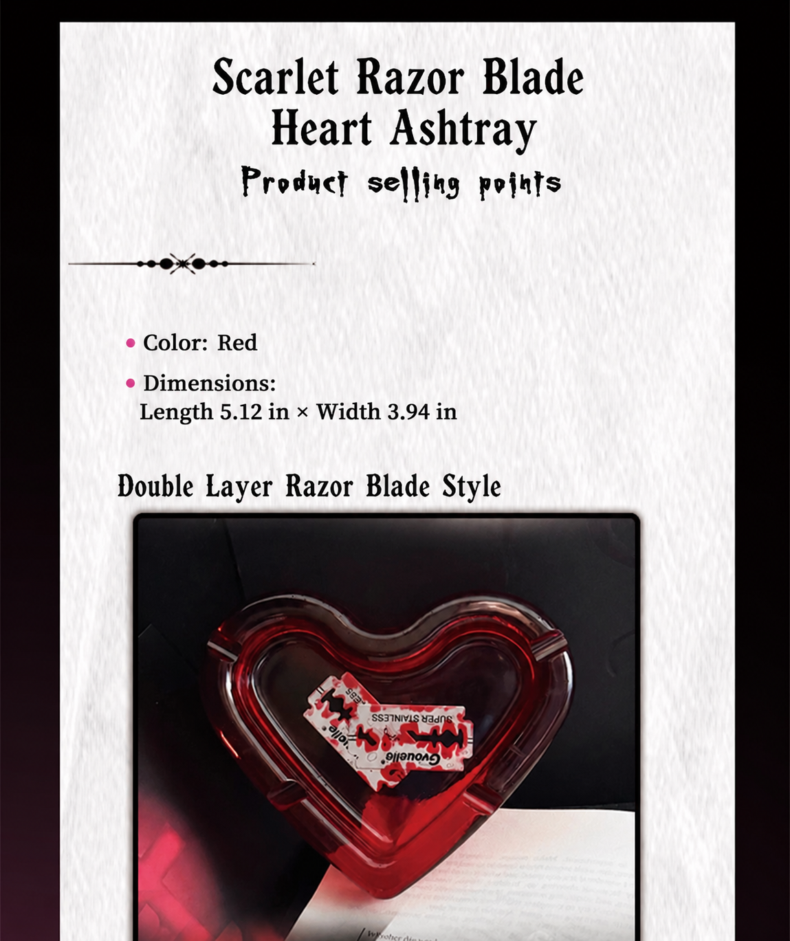 Crimson Blade Heart-Shaped Ashtray