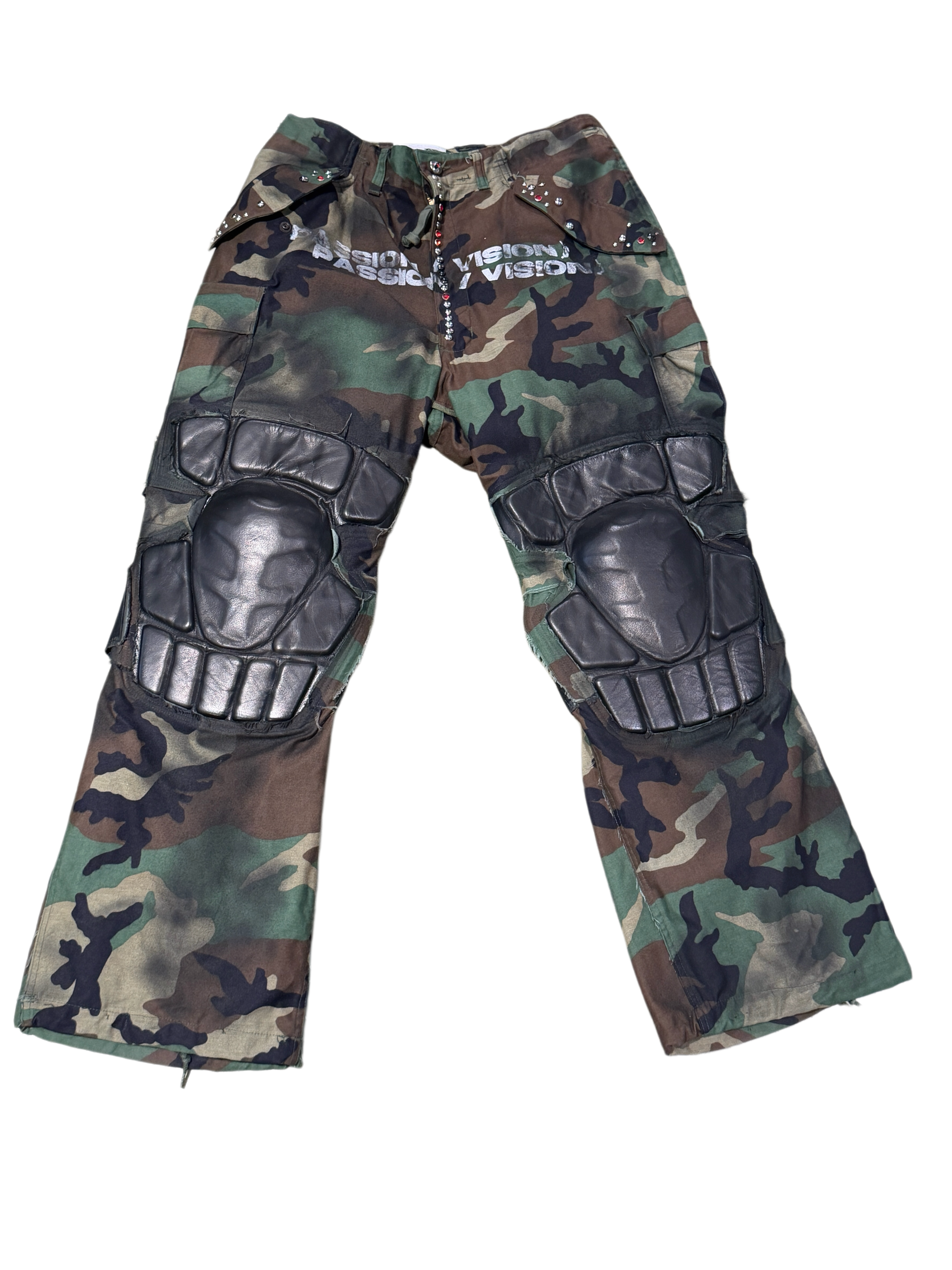 9tw-Camouflage Motocycle-Style Patchwork Deconstruted Pants