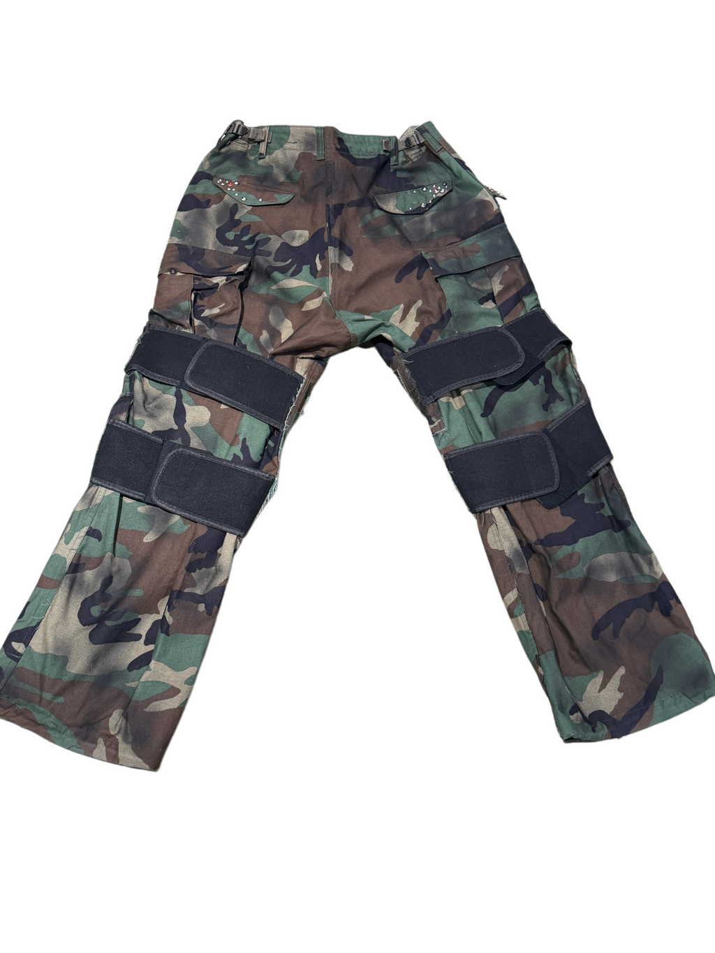 9tw-Camouflage Motocycle-Style Patchwork Deconstruted Pants