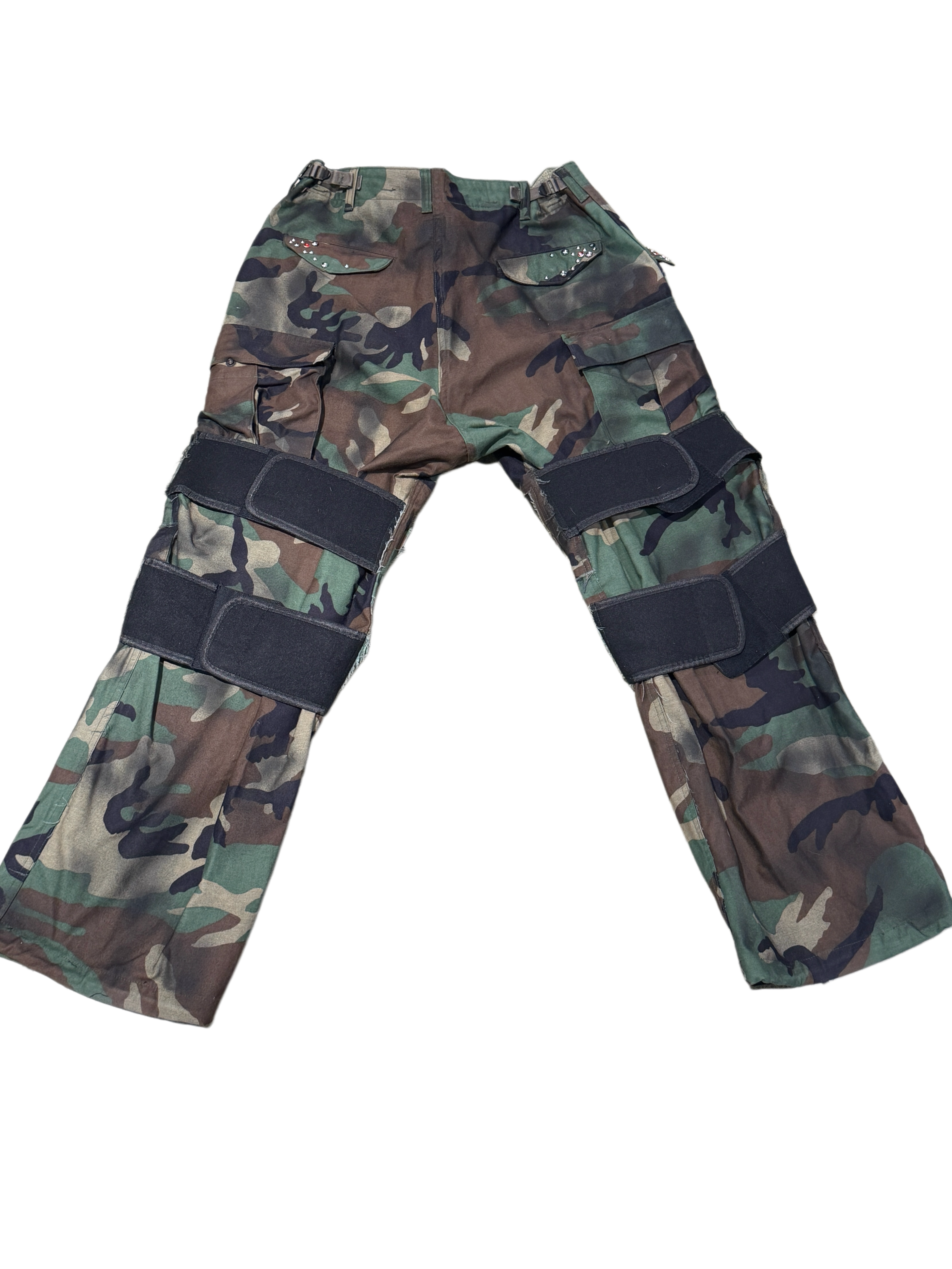 9tw-Camouflage Motocycle-Style Patchwork Deconstruted Pants