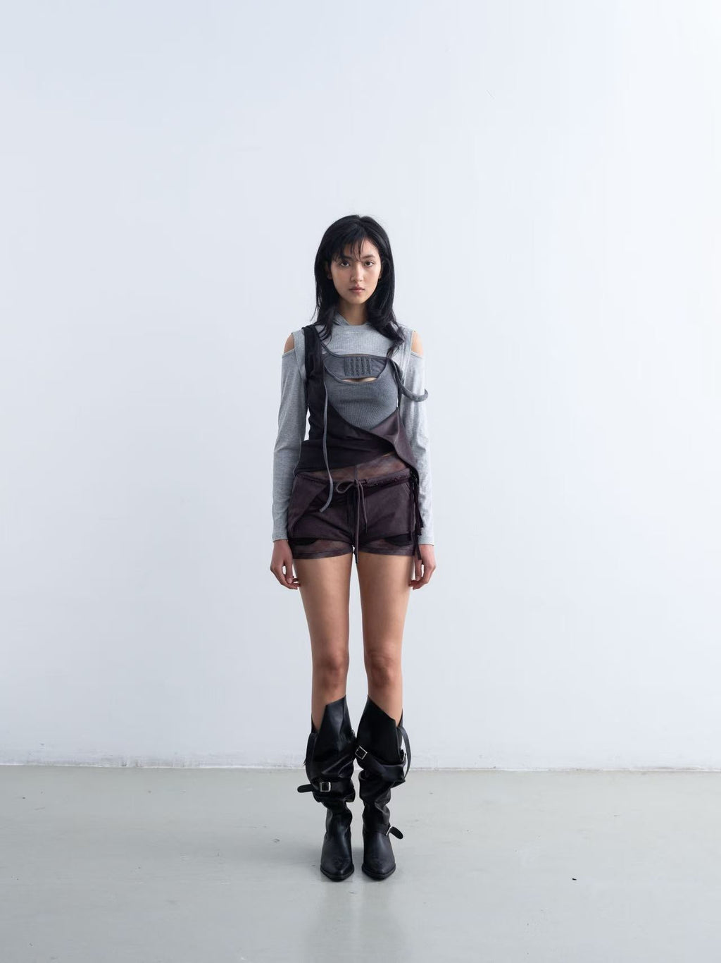 Layered Patxhwork Hooded Top