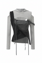 Layered Patxhwork Hooded Top