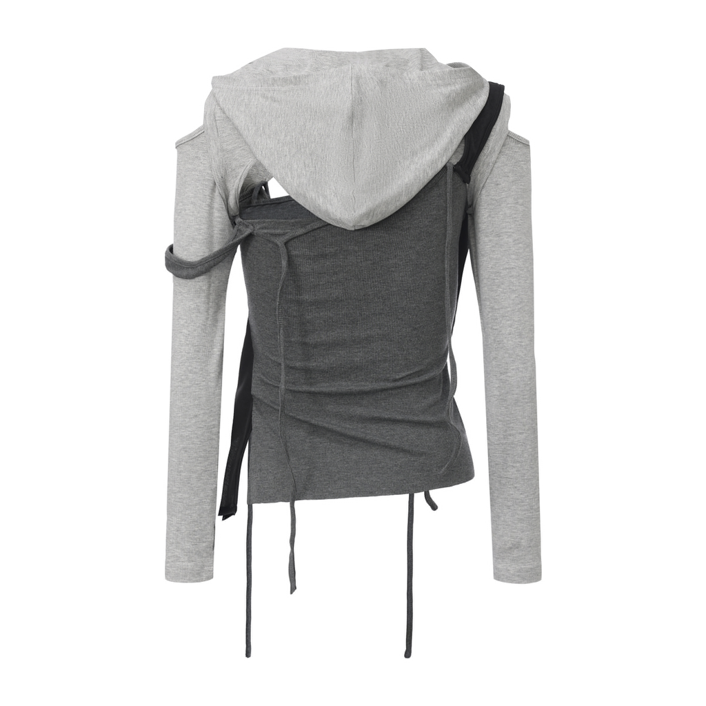 Layered Patxhwork Hooded Top