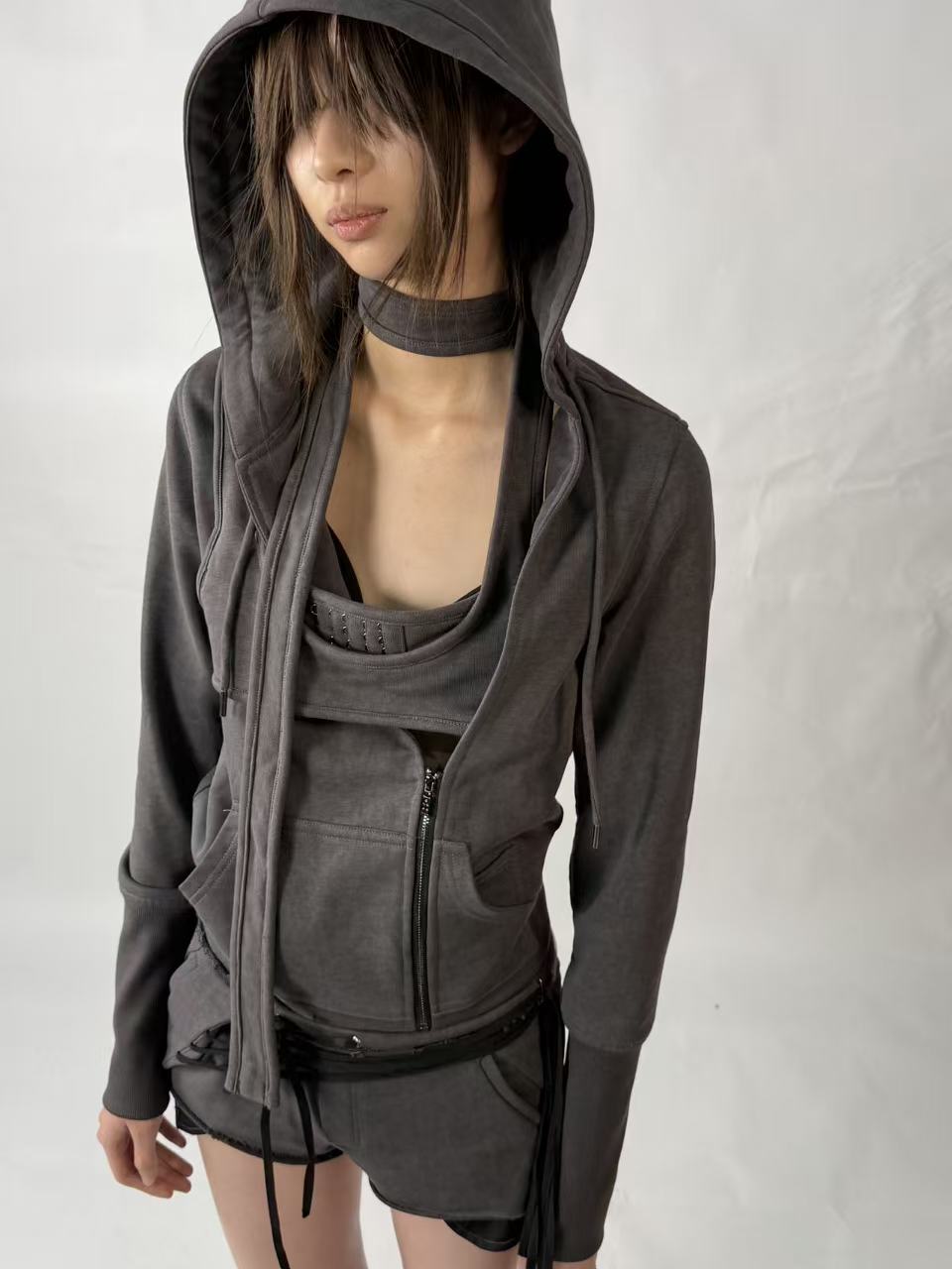 Asymmetric Hooded Sweatshirt Jacket