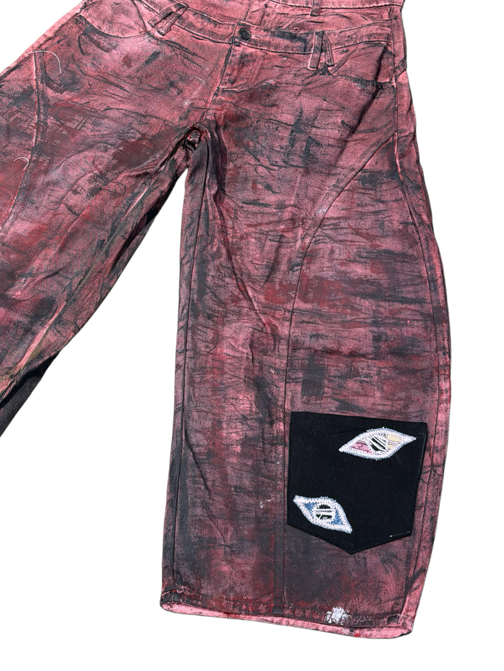 Red Waxed Denim Jeans with Eye-shaped Poxkets