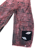 Red Waxed Denim Jeans with Eye-shaped Poxkets