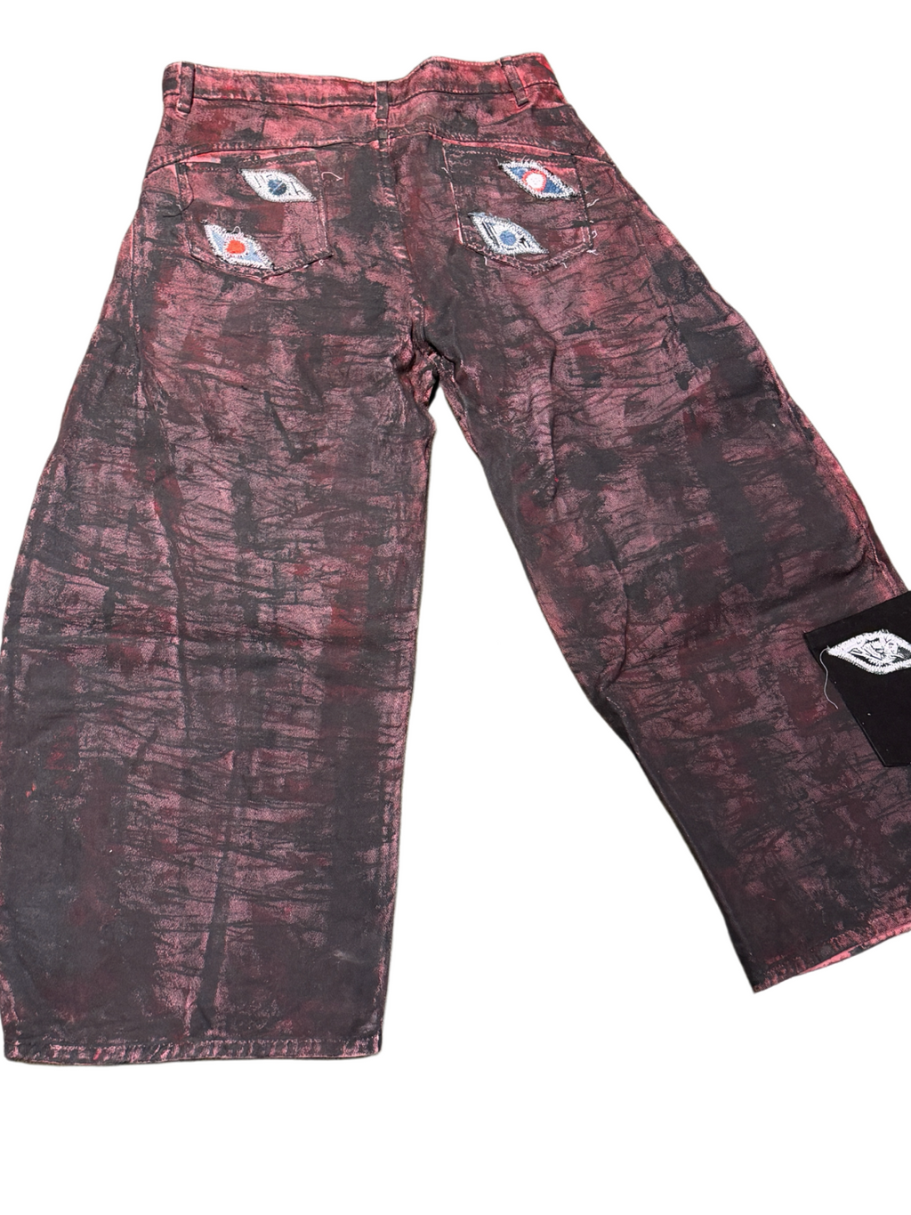 Red Waxed Denim Jeans with Eye-shaped Poxkets
