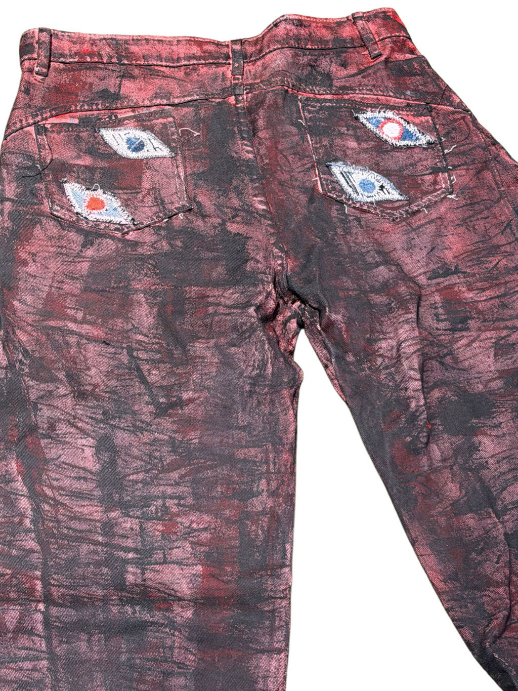 Red Waxed Denim Jeans with Eye-shaped Poxkets