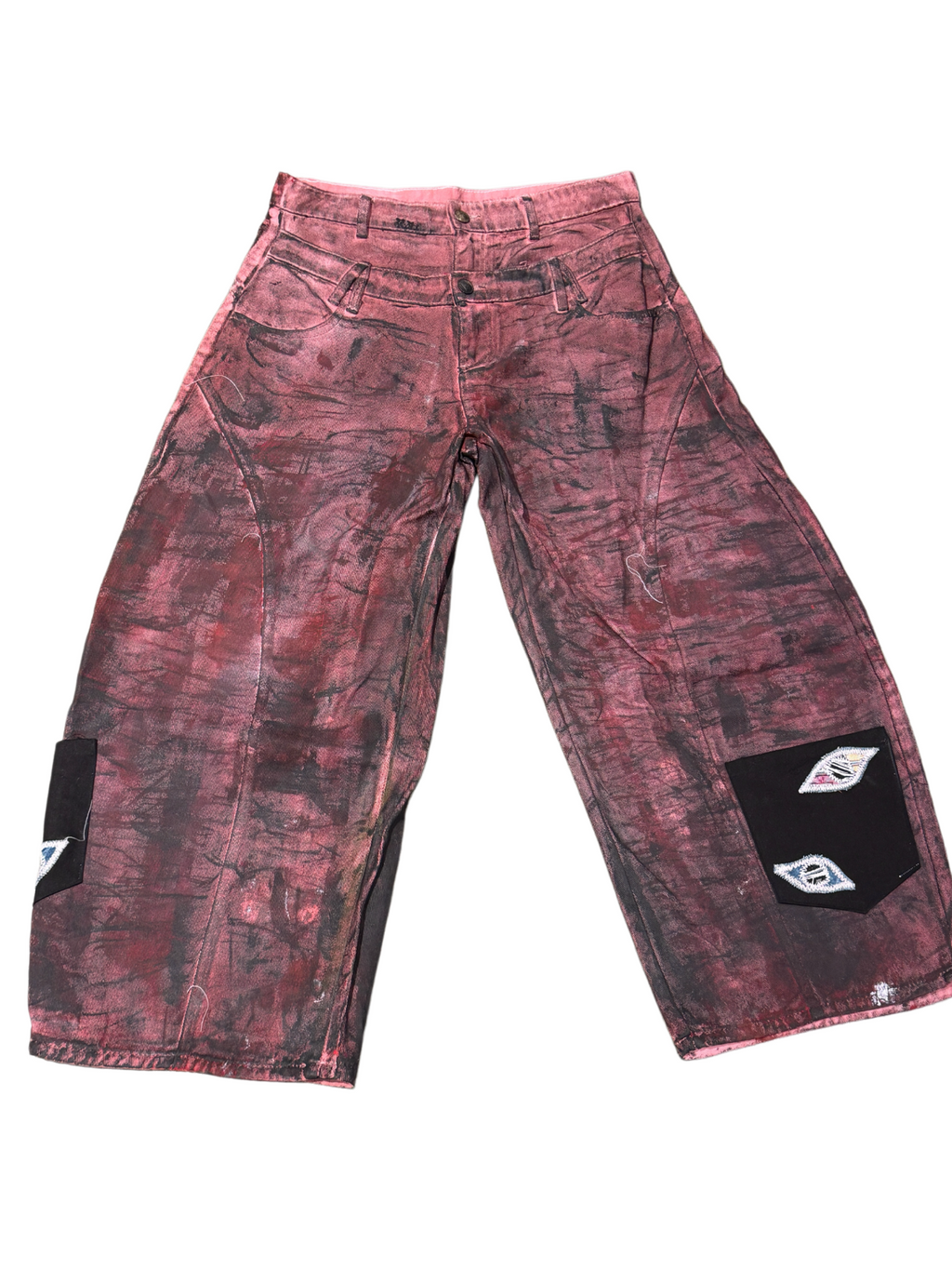 Red Waxed Denim Jeans with Eye-shaped Poxkets