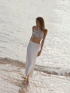 Timeless Capsule Linen Striped Halterneck Knit Bra Top