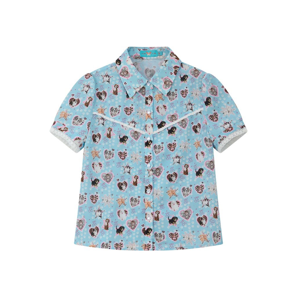 Playful Pet Lace Trim Short Sleeve Shirt