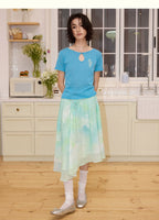 Pearl Waist Chain Gradient Print Skirt