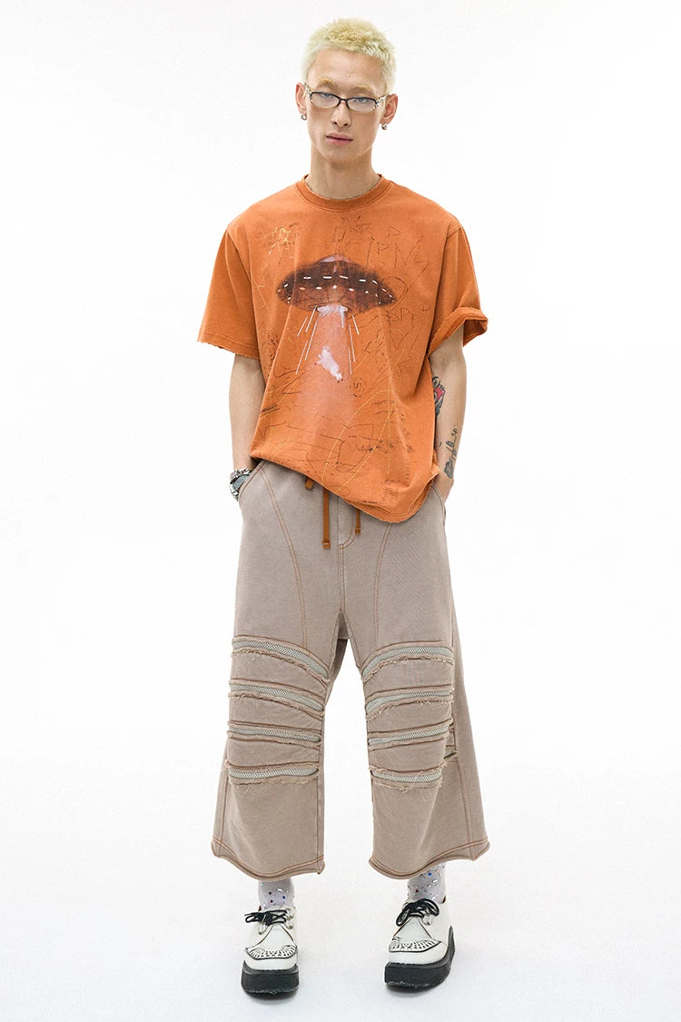 Alien UFO Pig Graphic Short Sleeve T-Shirt