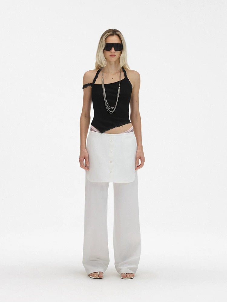 Asymmetric Lace Strap Halter Cami Top