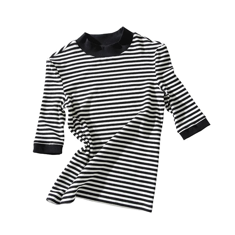 Tencel Knit Slim-Fit Short Sleeve Top with Mock Neck