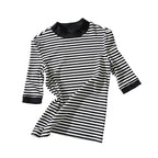 Tencel Knit Slim-Fit Short Sleeve Top with Mock Neck