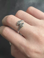 Twin Serpent Silver-Plated Adjustable Ring