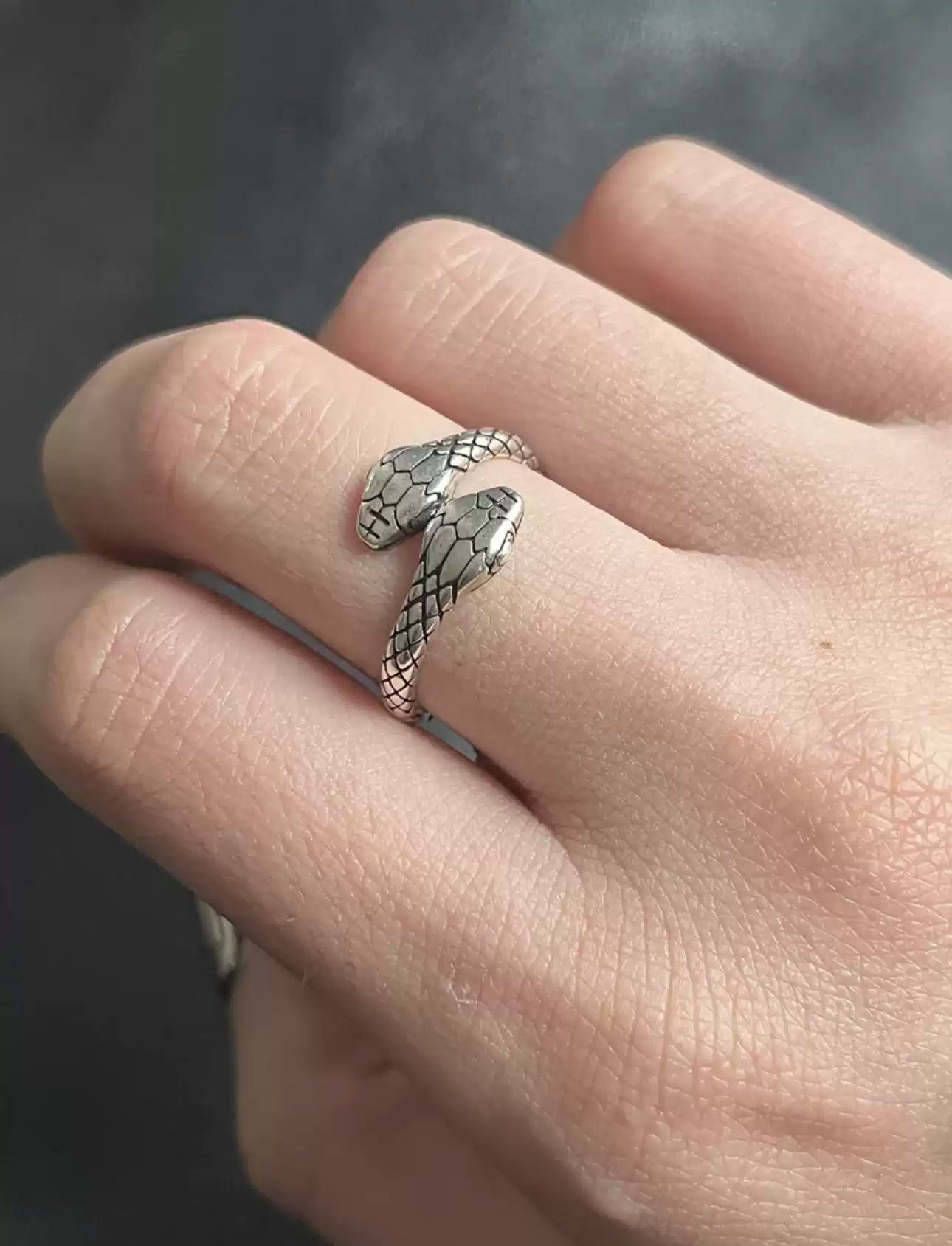 Twin Serpent Silver-Plated Adjustable Ring