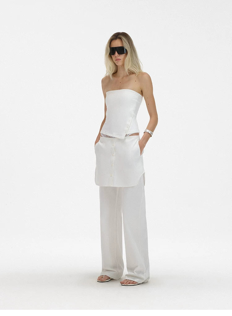 Asymmetric Button Slit Bandeau Top with Built-In Pads