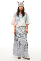 Reversible Alien Futuristic Print Chiffon Mesh Skirt
