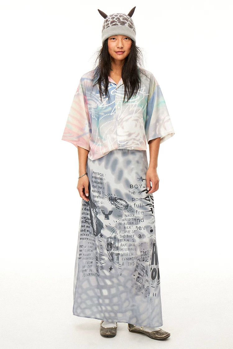 Reversible Alien Futuristic Print Chiffon Mesh Skirt