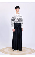 Vintage High-Waist Ruched Loose Wide-Leg Pants