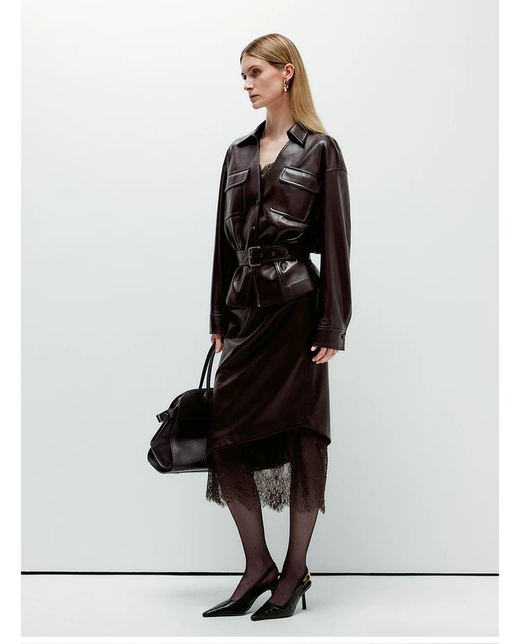 Brown Vintage Faux Leather Jacket