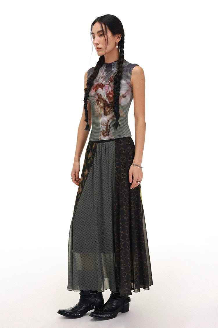 Floral Asymmetric Draped Midi Skirt