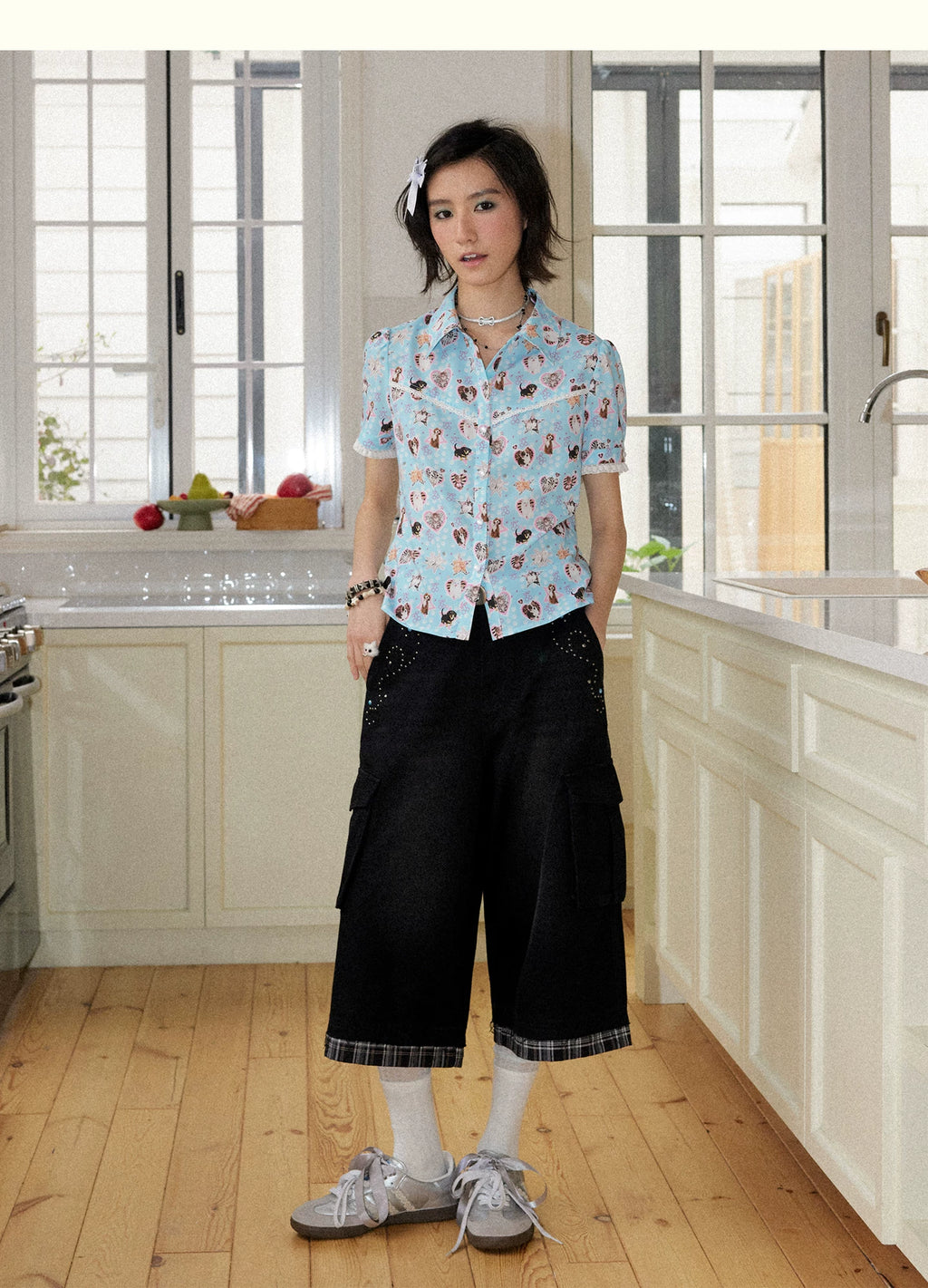 Playful Pet Lace Trim Short Sleeve Shirt
