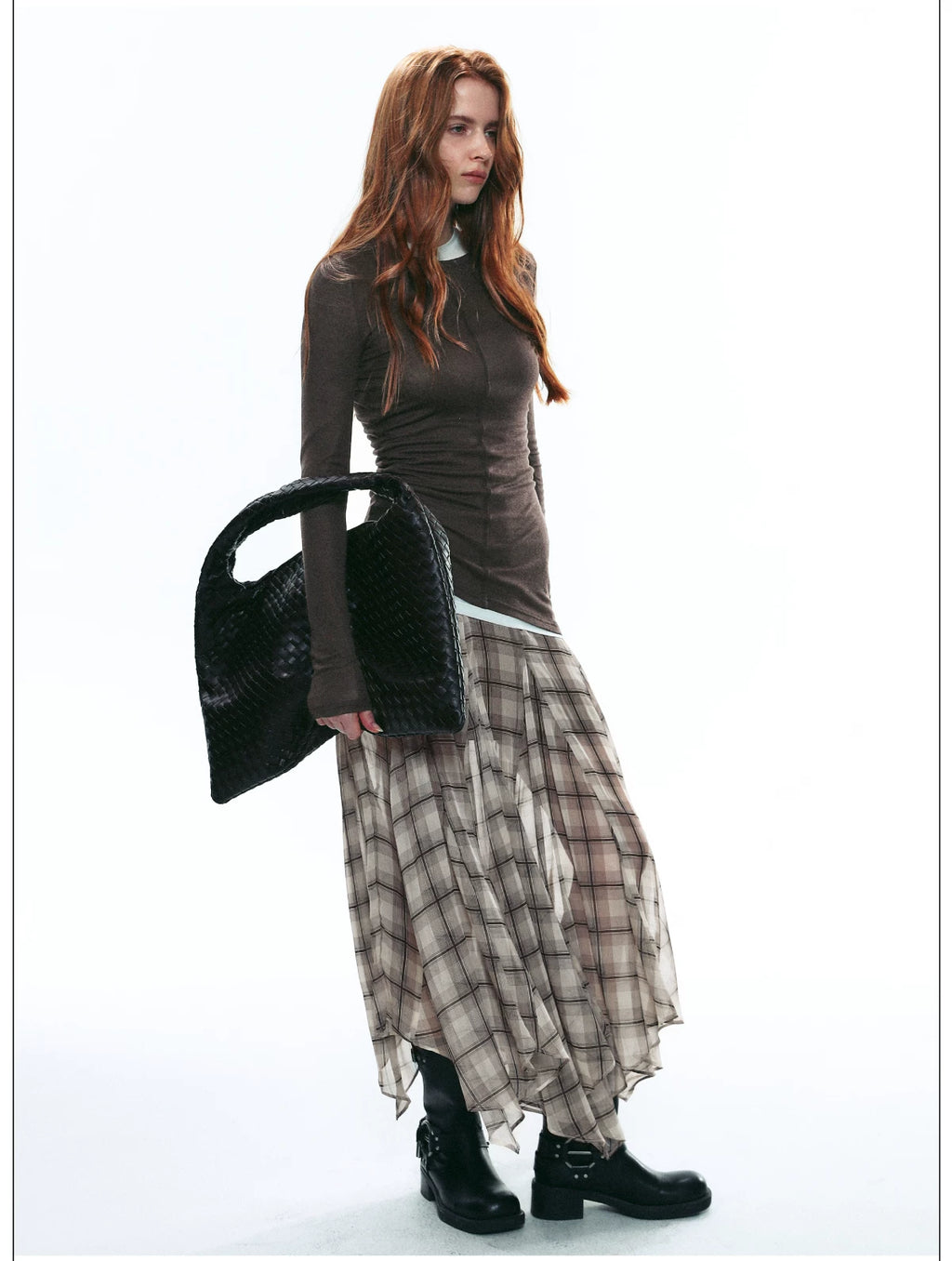 Autumn Scottish-Inspired Flowy Plaid Asymmetric Maxi Skirt