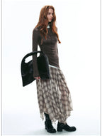 Autumn Scottish-Inspired Flowy Plaid Asymmetric Maxi Skirt