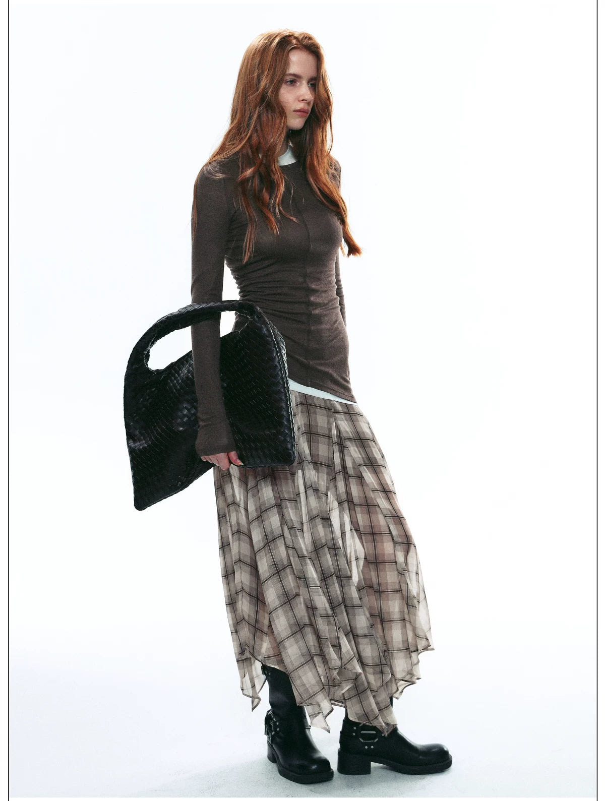 Autumn Scottish-Inspired Flowy Plaid Asymmetric Maxi Skirt