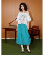Hand-Drawn Graphic Off-Shoulder Short Sleeve T-Shirt