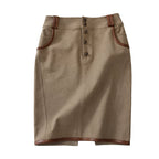 Vintage Contrast Leather Trim Utility Pencil Skirt