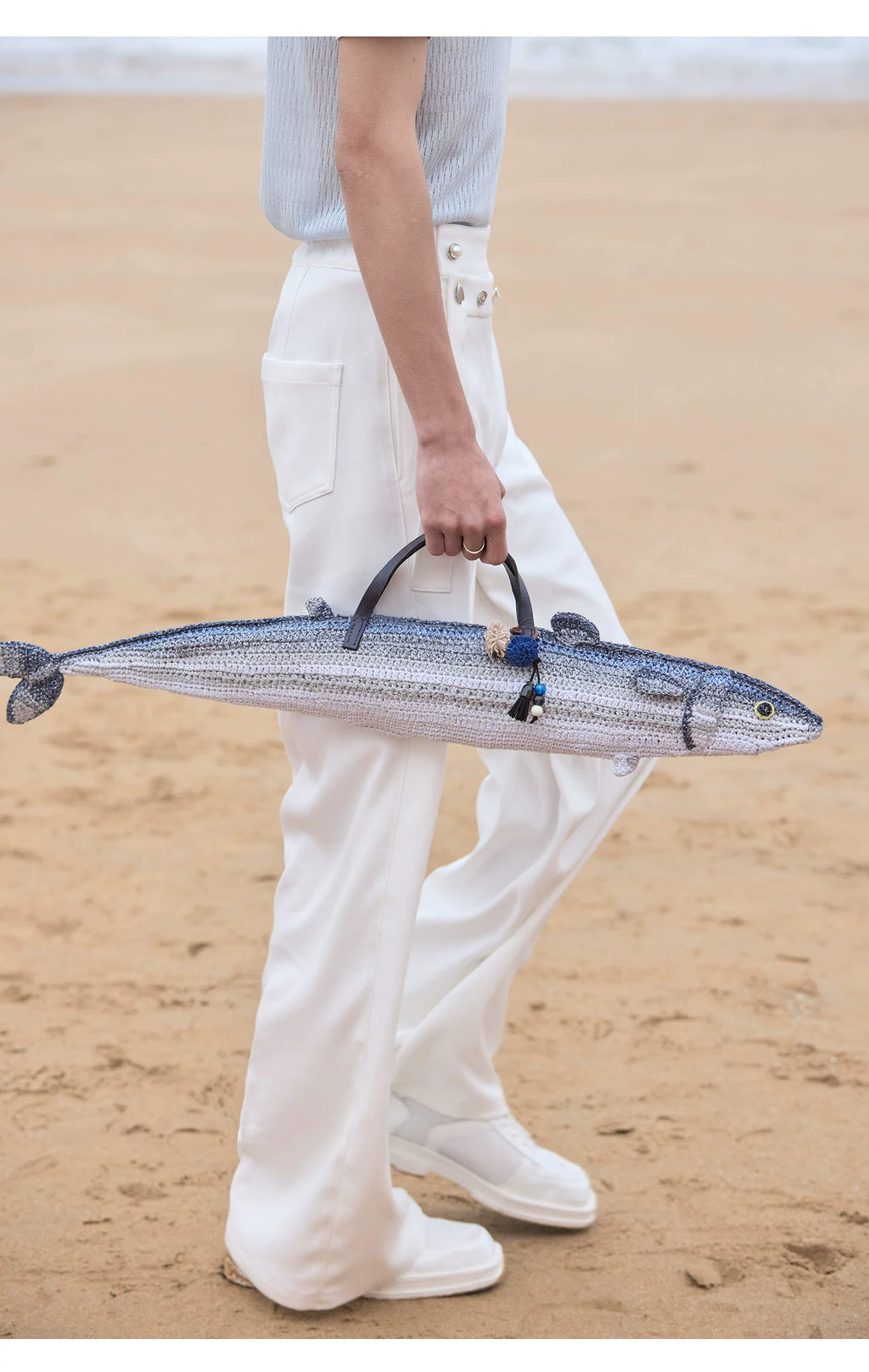 Handmade Blue Woven Mackerel Novelty Tote Bag