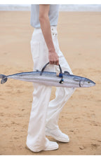 Handmade Blue Woven Mackerel Novelty Tote Bag