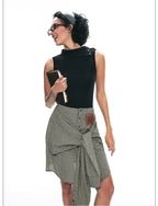 Deconstructed Plaid Shirt Dress with Irregular Two-Way Design