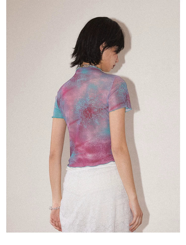 Galaxy Print Stretch Mesh T-Shirt