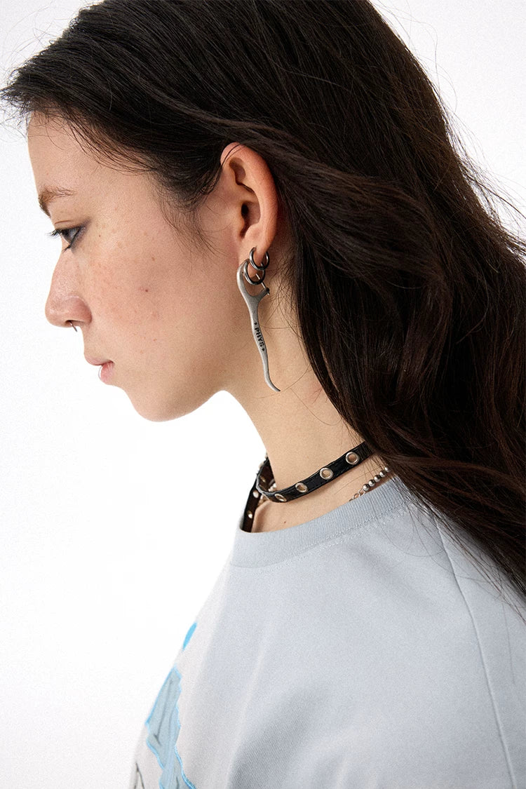 Vintage Industrial Matte Letter & Star Minimalist Threader Earrings – Unique Distressed Design