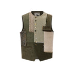 Vintage Wool Raw-Edge Patchwork Asymmetric Layering Vest