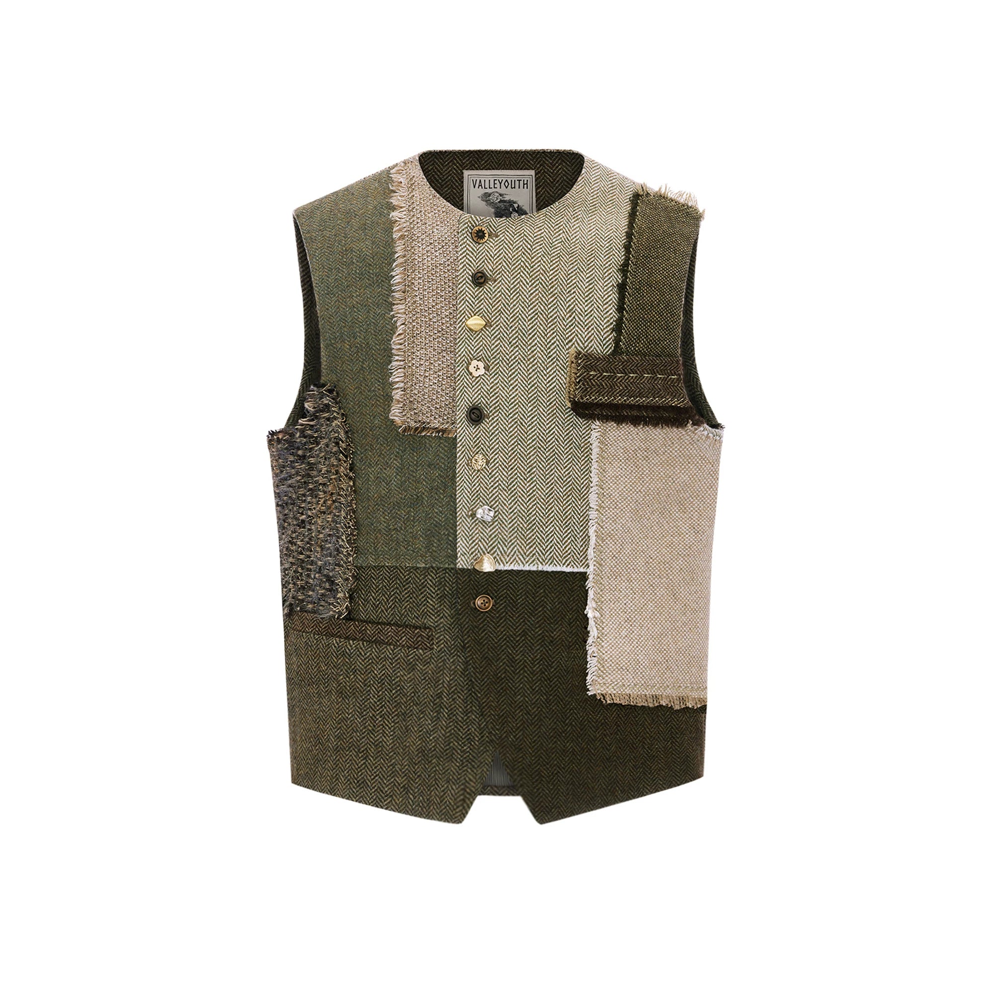 Vintage Wool Raw-Edge Patchwork Asymmetric Layering Vest Main image
