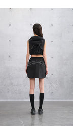 Women’s Summer Slim-Fit Cropped Hooded Functional Vest with Patchwork