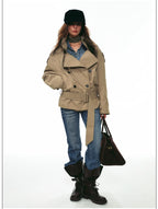 French Vintage Double-Breasted Cropped Trench Jacket