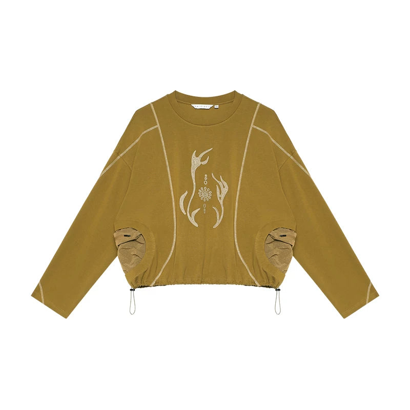 Color Block Crew Neck T-Shirt – Light Sporty Embroidered Patchwork Tee