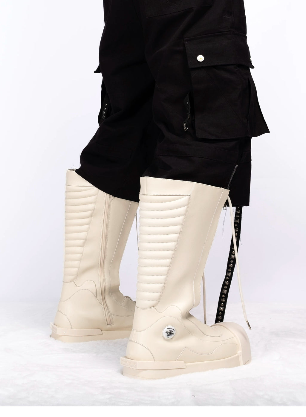 R/F White Architectural Round-Toe Platform Boots