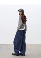 Relaxed Fit Washed Denim Curved Panel Cargo Pants – Casual Streetwear