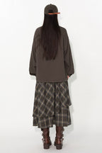 Patchwork Plaid Asymmetrical Drawstring Versatile Playful Maxi Skirt