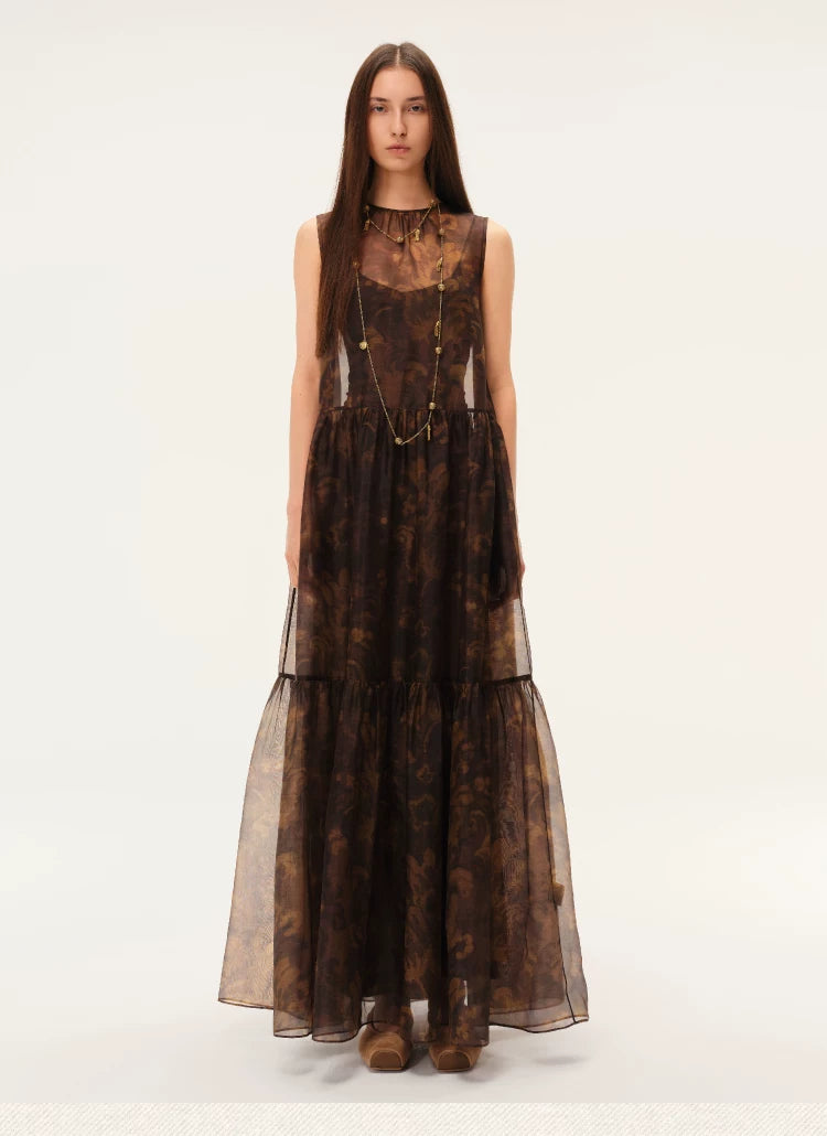 Painterly Print Tiered Sleeveless Dress